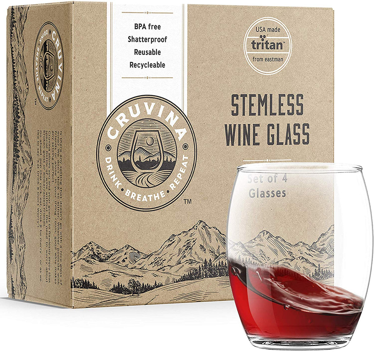 NORTH CAROLINA – 4 pack Shatterproof Designer Wine Glasses – Small